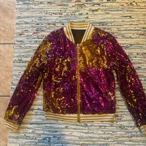 Sequin Bomber Jacket in Purple and Gold
